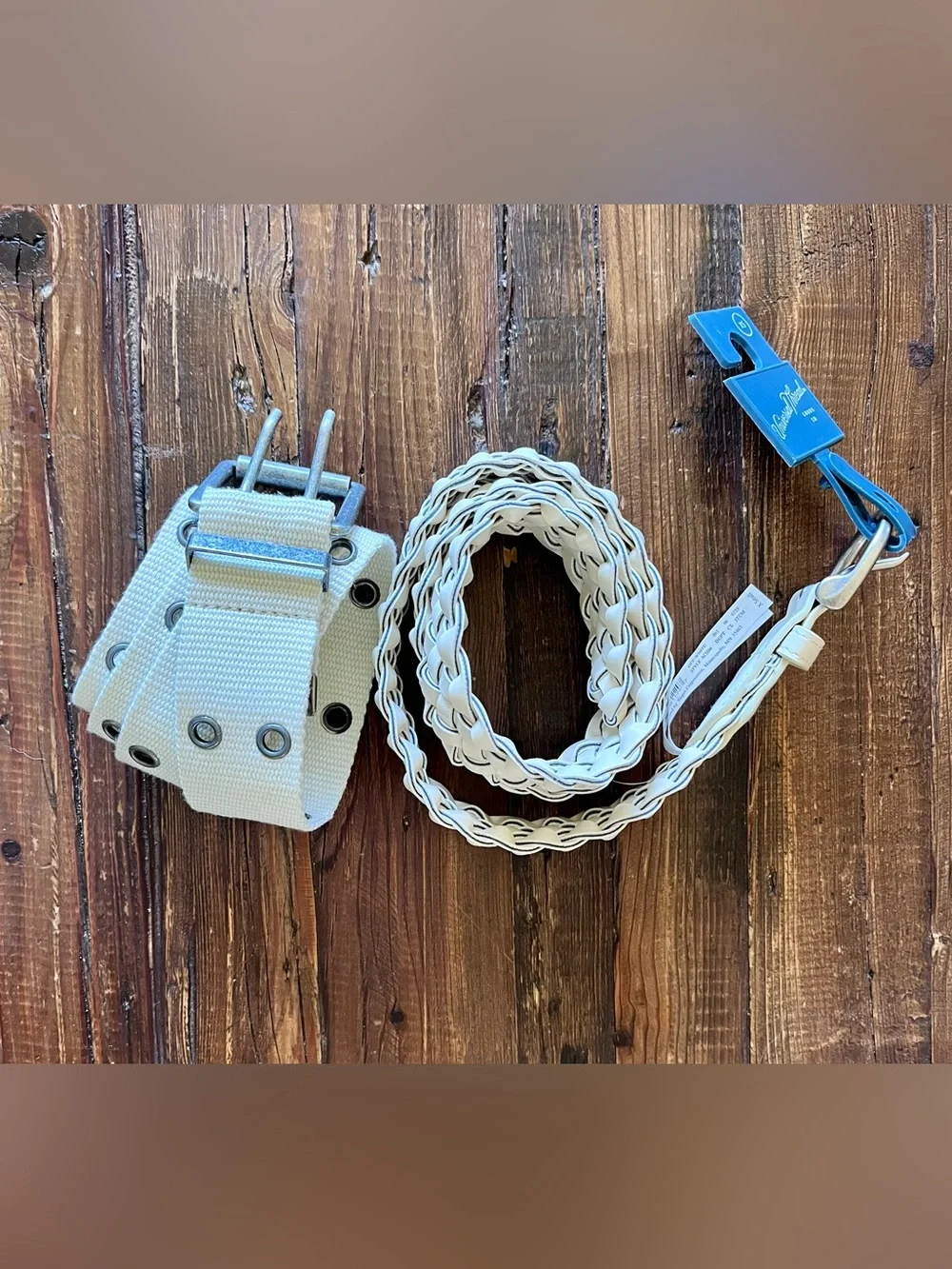 Women’s Cream/White Braided and Double Eyelet Belts - Set of 2  Sz XS NWT